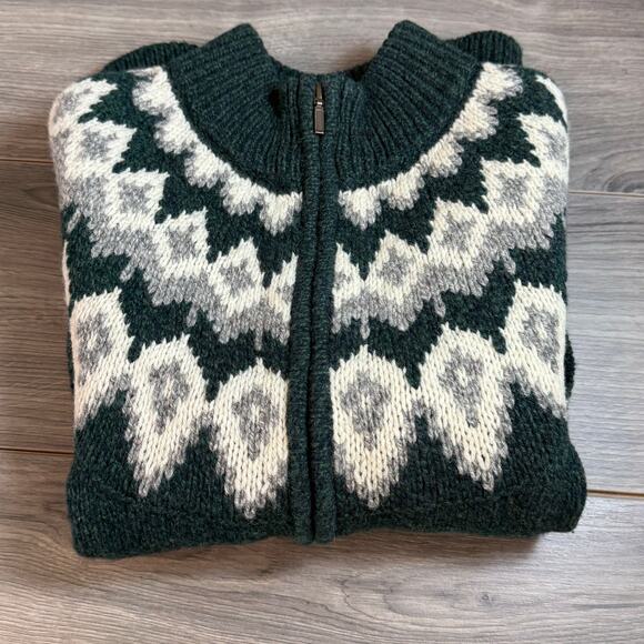 LL Bean Full Zip Cardigan Sweater Size S Classic Rag 100% Lambs Wool Fair Isle - Picture 14 of 16